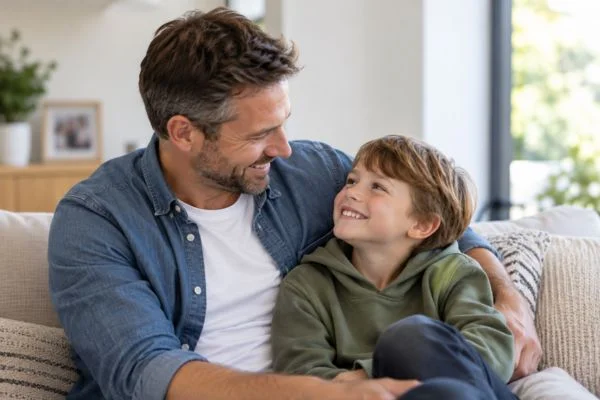 father and child happy - child maintenance mediation Greater Manchester